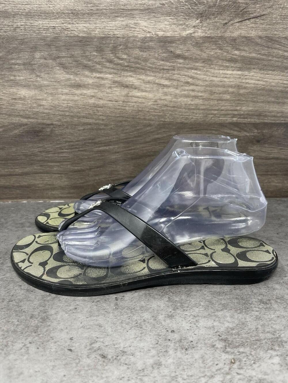 Coach Trixie Flip Flops Womens Size 10 Black Monogram Slip On